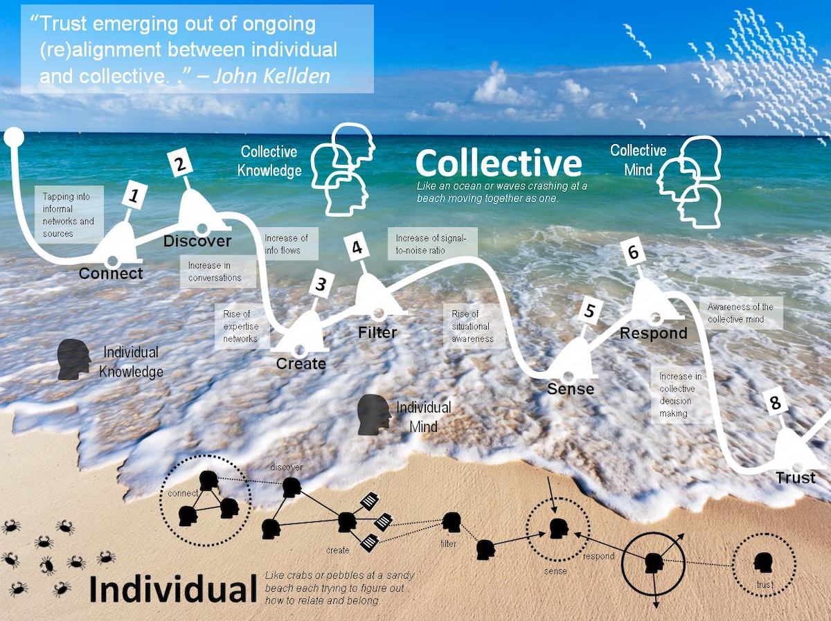 flow of intelligence from individual to collective using a beach metaphor